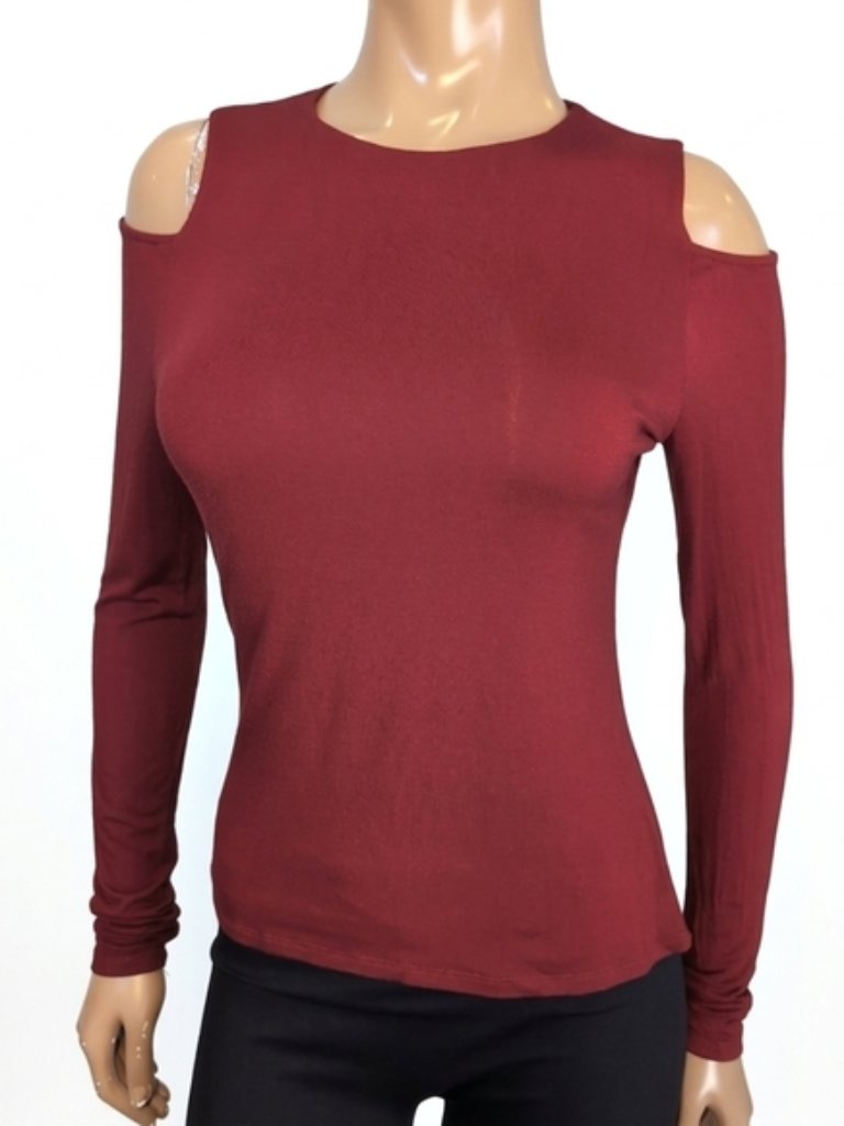 Marciano Burgundy Cold Shoulder Long Sleeve Knit Top Womens Fitted Size Medium